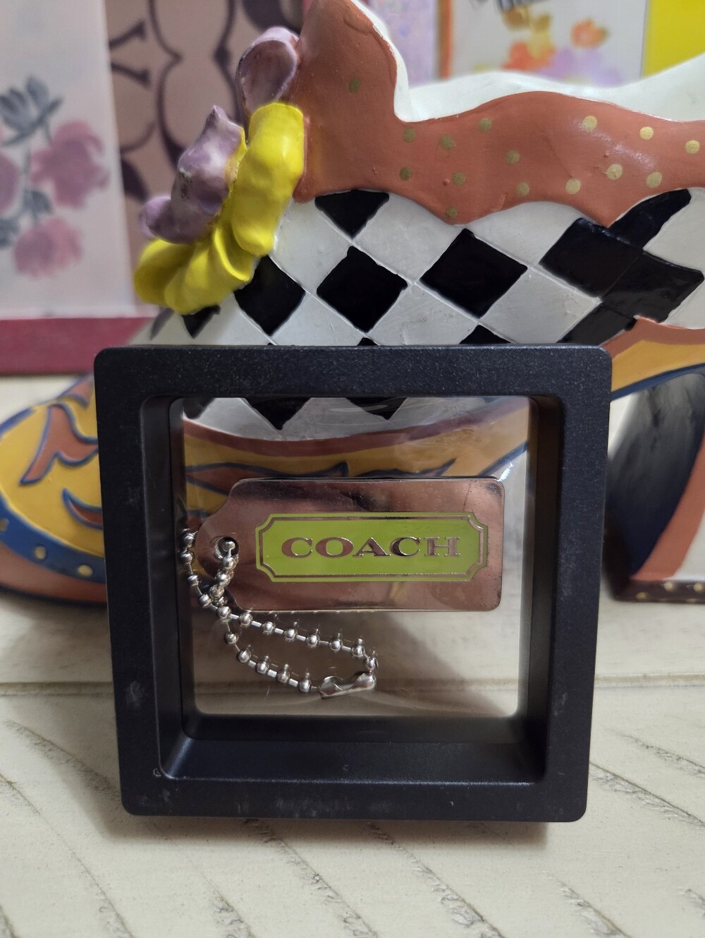 Coach Silver HangTag with Lime Green Inset, EUC